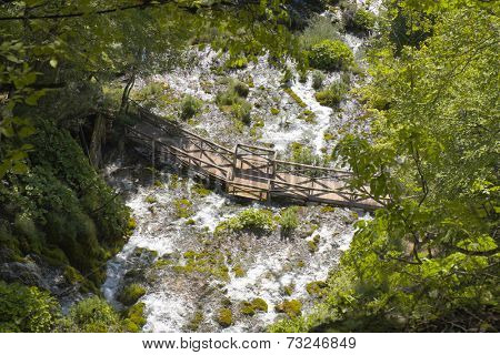 wooden bridge on Sopotnica Waterfall, Serbia