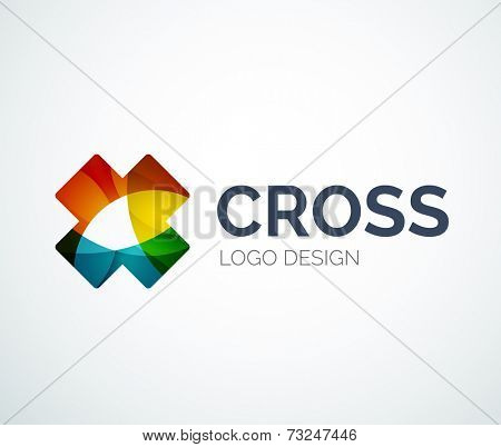 Abstract rainbow cross logo design made of color pieces - various geometric shapes