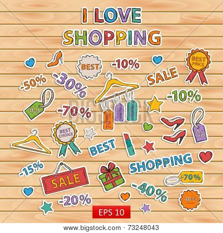 I Love Shopping Set.scrapbook Set.sticker.