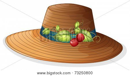 Illustration of a brown hat with cherries on a white background