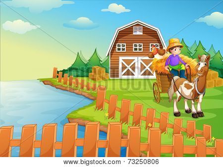Illustration of a boy at the farm