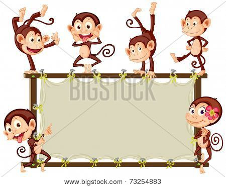 Illustration of monkeys around a banner