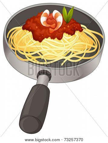 Illustration of a spaghetti in a pan on a white background