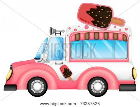 Illustration of a pink car selling icecream on a white background