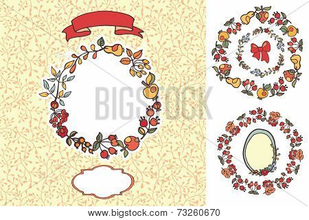 Doodle berries,fruits design template set