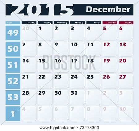 Calendar 2015 December vector design template