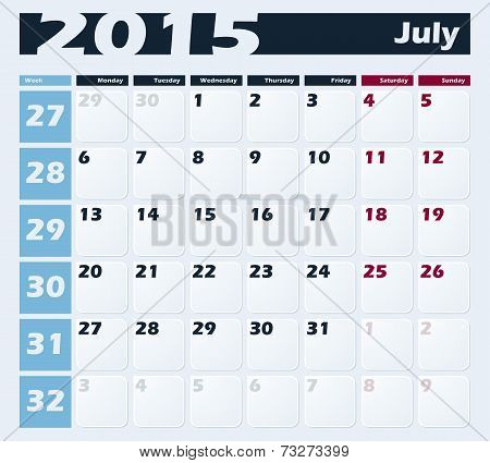 Calendar 2015 July vector design template