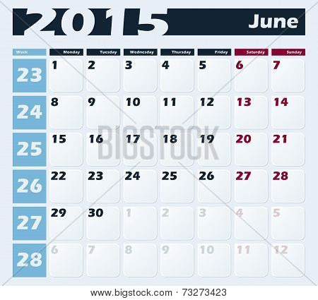 Calendar 2015 June vector design template