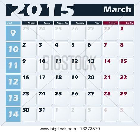 Calendar 2015 March vector design template