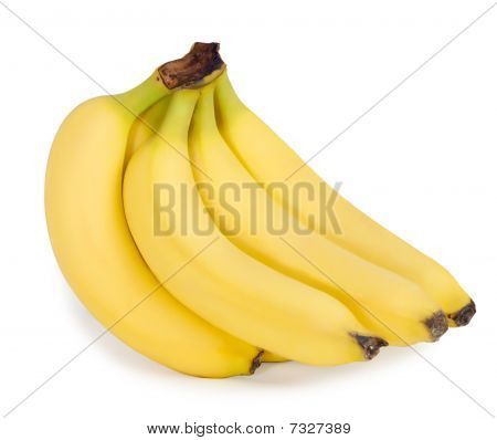 Flok på gule bananer på hvid baggrund