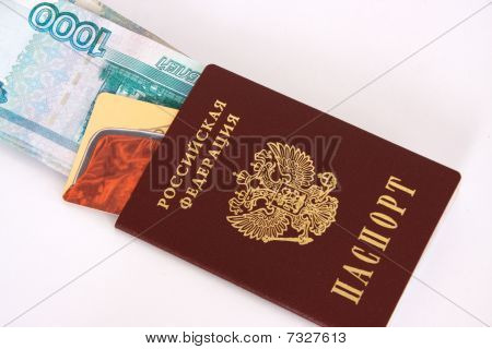 Russian passport, money, dignity thousandths bills and credit card is