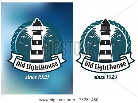 Nautical theme emblem with lighthouse
