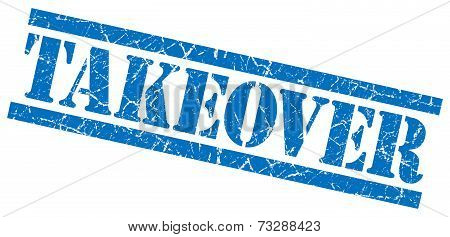 Takeover Blue Square Grunge Textured Isolated Stamp