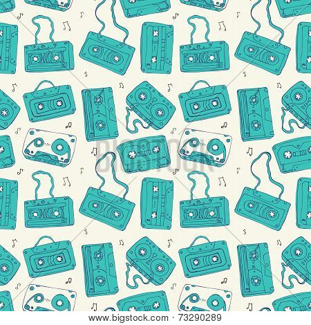 Audio cassette. Seamless pattern.