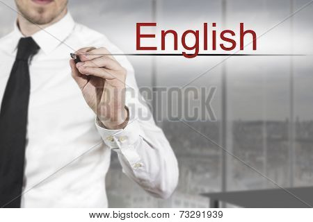 Businessman Writing English In The Air