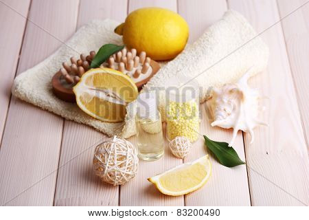 Spa still life on wooden planks background