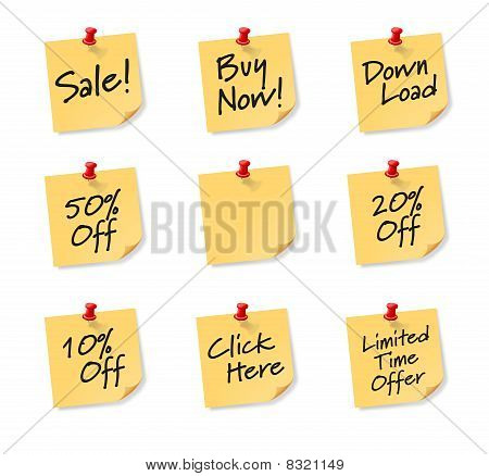 Prodejní Sticky Notes na bílém pozadí