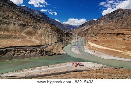 Confluence Of Zanskar And Indus Rivers - Leh, Ladakh, India