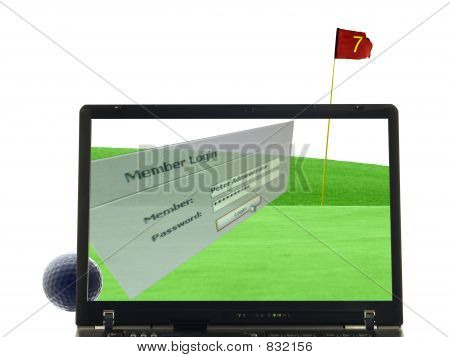 portatile isolato con putting green in background