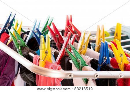 Mixed  Clean Laundry Pinned With Colourful Clothespins