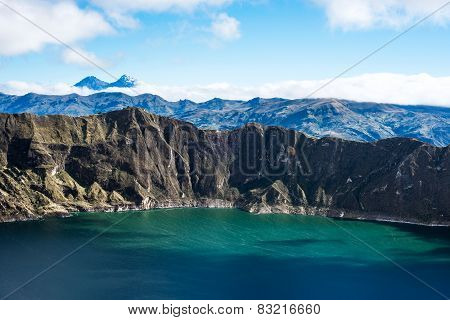 Ilinizas Volcanos Under The Quilotoa Lagoon, Andes. Ecuador