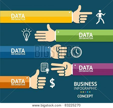 Vector business infographics with hands. Flat