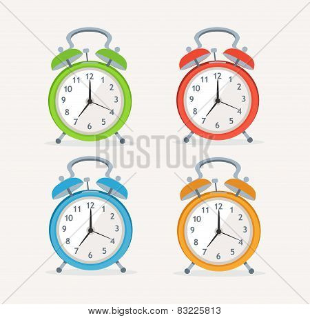 Vector wakeup clocks set. Flat Design