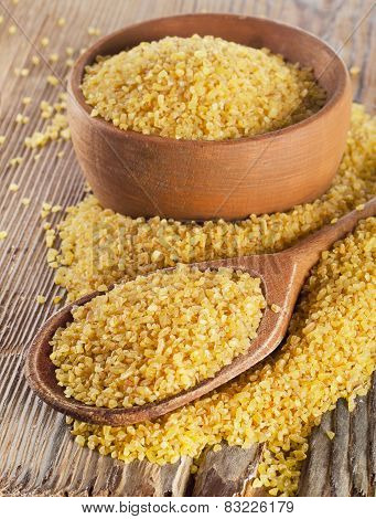 Bulgur In A Wooden Bowl.