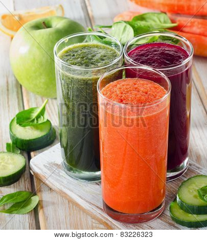 Glasses With Fresh Vegetable Juices . Detox Diet