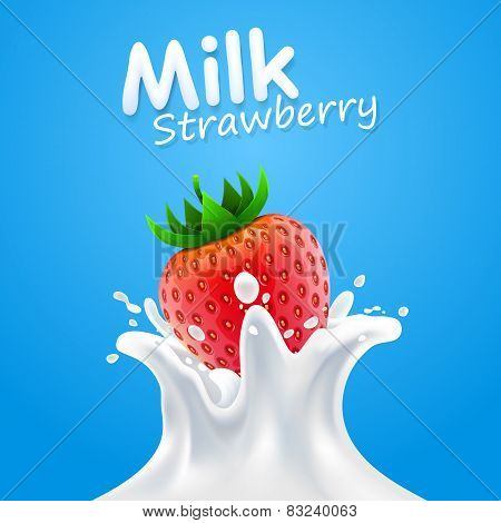 Label milk strawberry. vector illustration