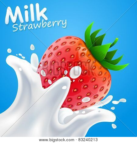 Label milk strawberry. vector illustration