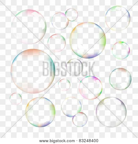 Set of transparent vector soap bubbles
