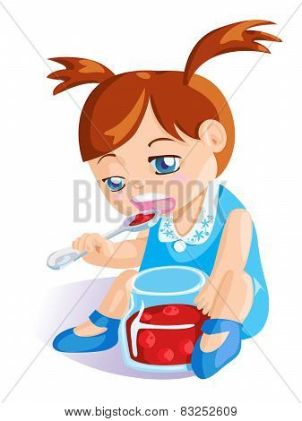 girl eating cherry jam