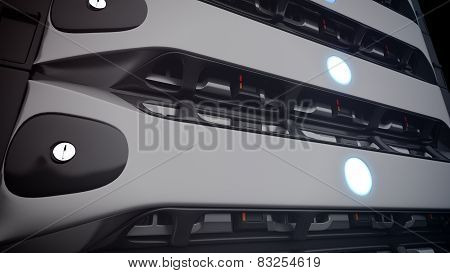 Closeup Modern Network Servers In A Data Center.