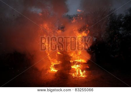 PRAGUE, CZECH REPUBLIC - APRIL 30, 2013: Burning of the Witches at Kampa Island at the Witches Night in Prague, Czech Republic.