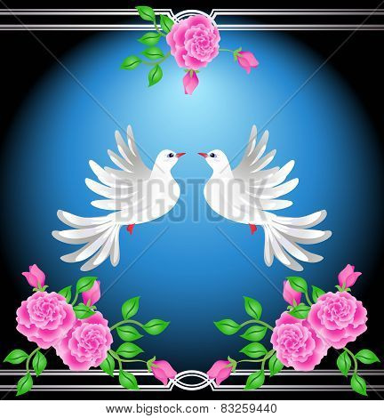 Two Doves And Roses