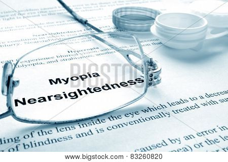 Paper with words  myopia (nearsightedness)