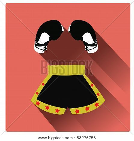 Modern flat boxing gloves and boxing shorts