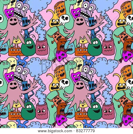 Funny monsters seamless vector pattern