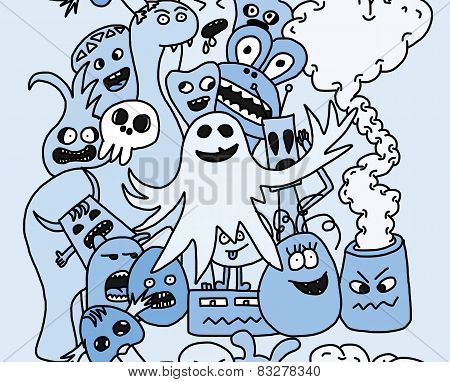 Funny monsters seamless pattern