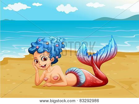 Illustration of a mermaid on the beach
