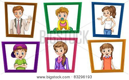 Illustration of family in photo frames