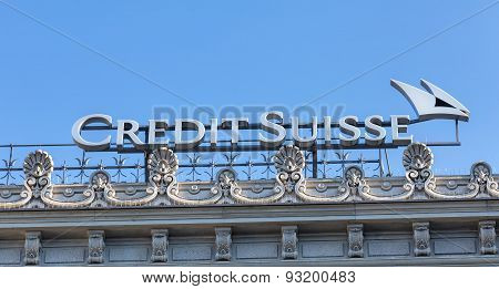 Credit Suisse Logo On The Top Of The Credit Suisse Office