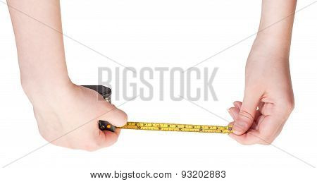 Female Hands With Measuring Tape Isolated
