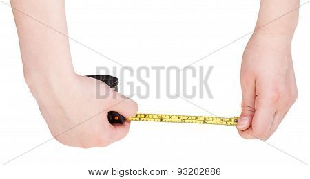 Female Hands With Tape-line Isolated On White