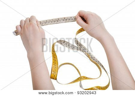 Woman Hands With Sartorial Measuring Tape Isolated