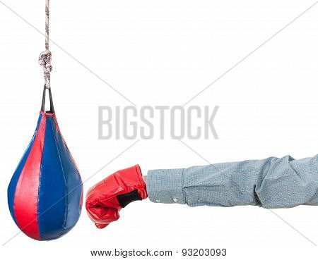 Worker With Boxing Glove Punches Punching Bag
