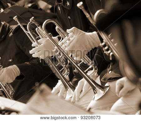 Trumpet Players In The Band During A Performance