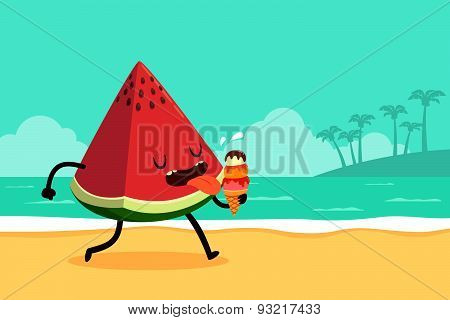 Watermelon Eat Ice Cream At The Beach