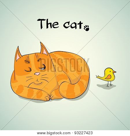Vector Illustration of Cute Red hunting cat